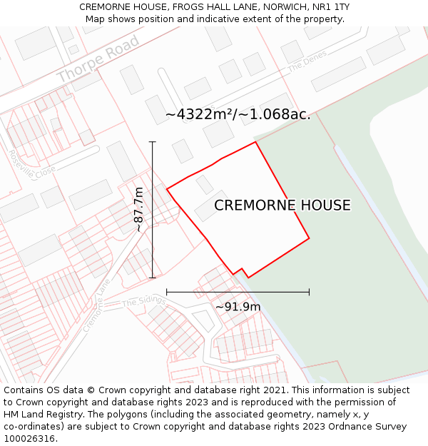 CREMORNE HOUSE, FROGS HALL LANE, NORWICH, NR1 1TY: Plot and title map