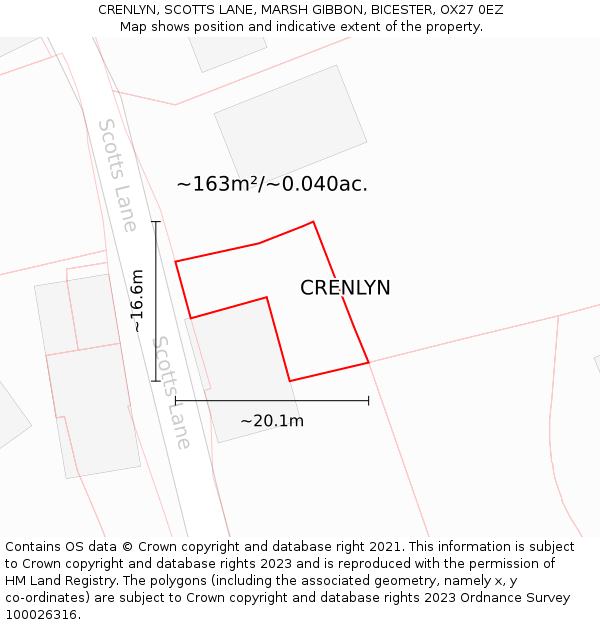 CRENLYN, SCOTTS LANE, MARSH GIBBON, BICESTER, OX27 0EZ: Plot and title map
