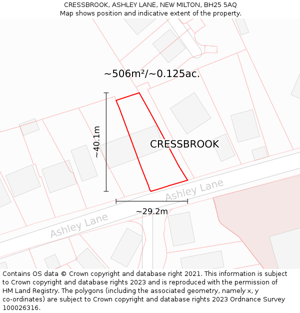 CRESSBROOK, ASHLEY LANE, NEW MILTON, BH25 5AQ: Plot and title map