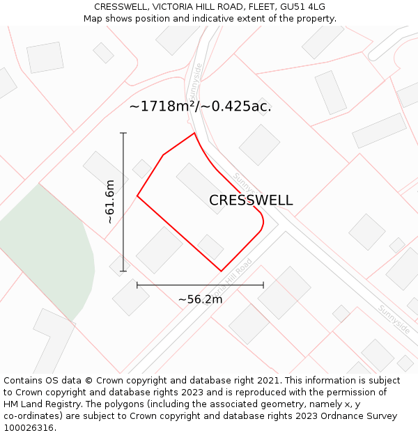 CRESSWELL, VICTORIA HILL ROAD, FLEET, GU51 4LG: Plot and title map
