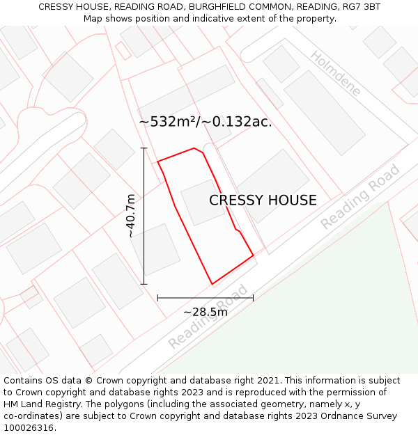 CRESSY HOUSE, READING ROAD, BURGHFIELD COMMON, READING, RG7 3BT: Plot and title map