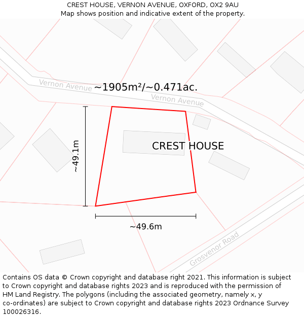 CREST HOUSE, VERNON AVENUE, OXFORD, OX2 9AU: Plot and title map