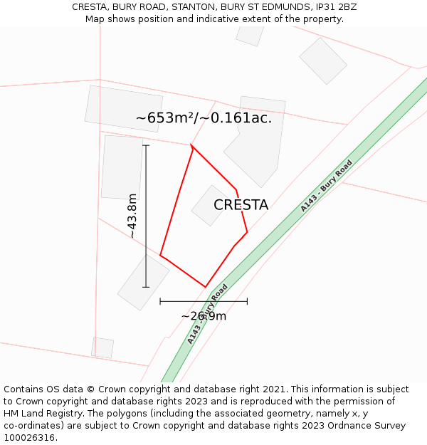 CRESTA, BURY ROAD, STANTON, BURY ST EDMUNDS, IP31 2BZ: Plot and title map