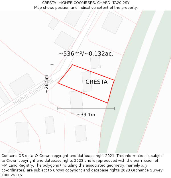 CRESTA, HIGHER COOMBSES, CHARD, TA20 2SY: Plot and title map