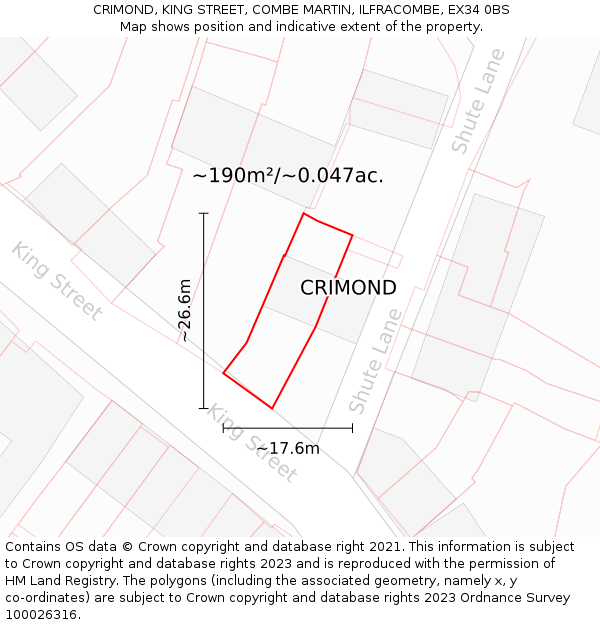 CRIMOND, KING STREET, COMBE MARTIN, ILFRACOMBE, EX34 0BS: Plot and title map