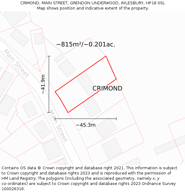 CRIMOND, MAIN STREET, GRENDON UNDERWOOD, AYLESBURY, HP18 0SL: Plot and title map