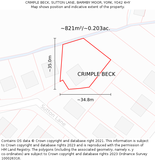CRIMPLE BECK, SUTTON LANE, BARMBY MOOR, YORK, YO42 4HY: Plot and title map