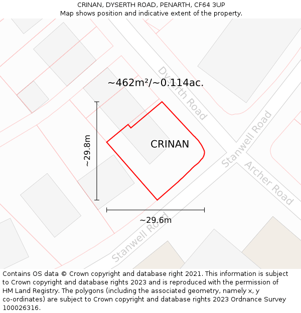 CRINAN, DYSERTH ROAD, PENARTH, CF64 3UP: Plot and title map