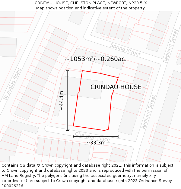 CRINDAU HOUSE, CHELSTON PLACE, NEWPORT, NP20 5LX: Plot and title map