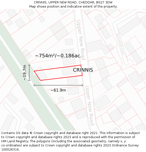 CRINNIS, UPPER NEW ROAD, CHEDDAR, BS27 3DW: Plot and title map
