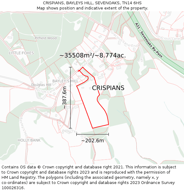CRISPIANS, BAYLEYS HILL, SEVENOAKS, TN14 6HS: Plot and title map