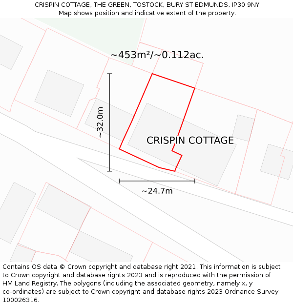 CRISPIN COTTAGE, THE GREEN, TOSTOCK, BURY ST EDMUNDS, IP30 9NY: Plot and title map