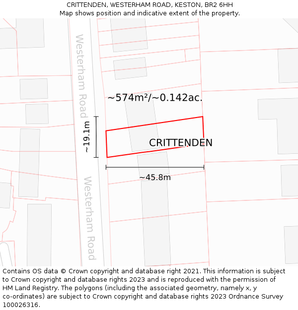 CRITTENDEN, WESTERHAM ROAD, KESTON, BR2 6HH: Plot and title map