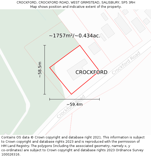 CROCKFORD, CROCKFORD ROAD, WEST GRIMSTEAD, SALISBURY, SP5 3RH: Plot and title map