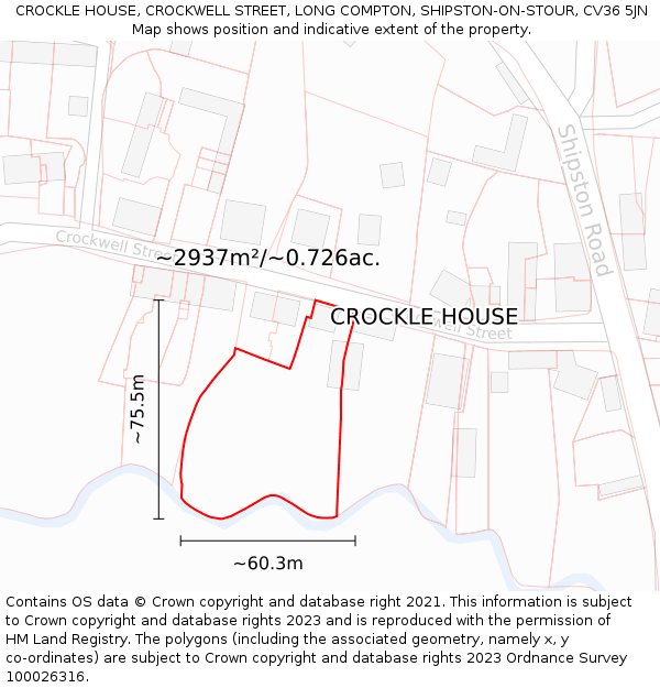CROCKLE HOUSE, CROCKWELL STREET, LONG COMPTON, SHIPSTON-ON-STOUR, CV36 5JN: Plot and title map