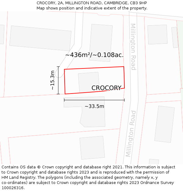 CROCORY, 2A, MILLINGTON ROAD, CAMBRIDGE, CB3 9HP: Plot and title map