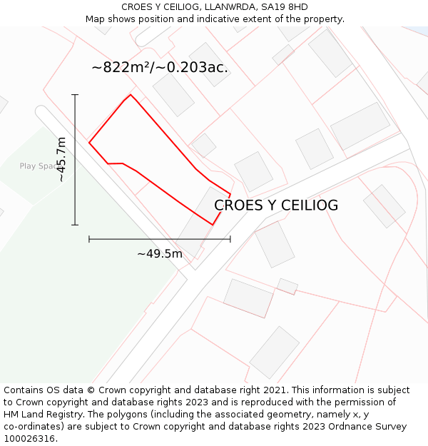 CROES Y CEILIOG, LLANWRDA, SA19 8HD: Plot and title map