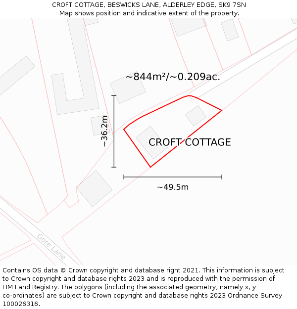 CROFT COTTAGE, BESWICKS LANE, ALDERLEY EDGE, SK9 7SN: Plot and title map