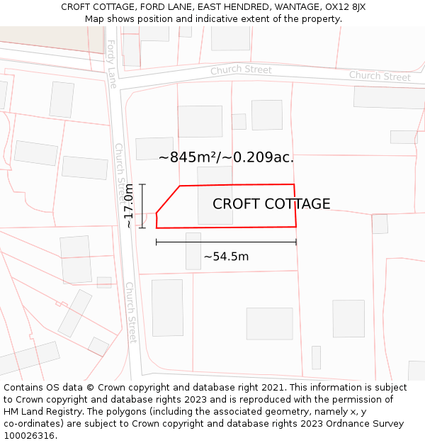 CROFT COTTAGE, FORD LANE, EAST HENDRED, WANTAGE, OX12 8JX: Plot and title map