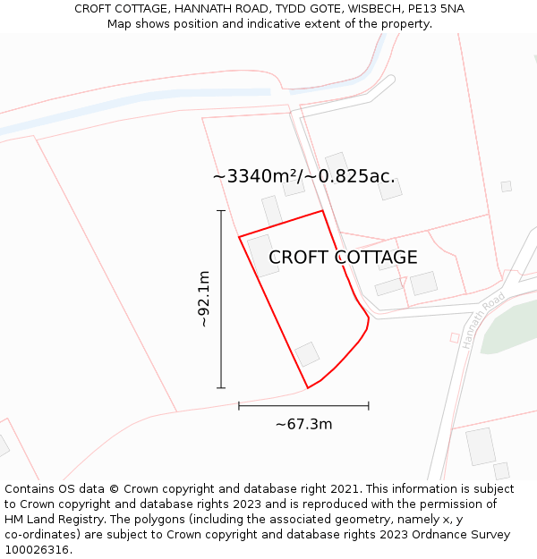 CROFT COTTAGE, HANNATH ROAD, TYDD GOTE, WISBECH, PE13 5NA: Plot and title map