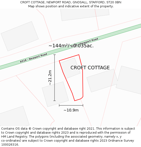 CROFT COTTAGE, NEWPORT ROAD, GNOSALL, STAFFORD, ST20 0BN: Plot and title map