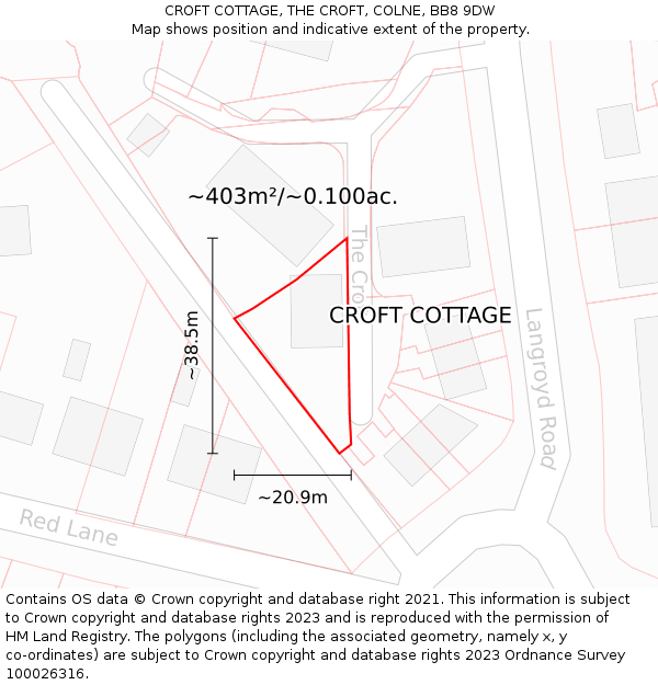 CROFT COTTAGE, THE CROFT, COLNE, BB8 9DW: Plot and title map