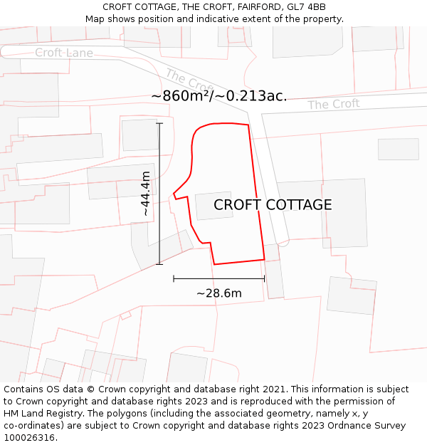 CROFT COTTAGE, THE CROFT, FAIRFORD, GL7 4BB: Plot and title map