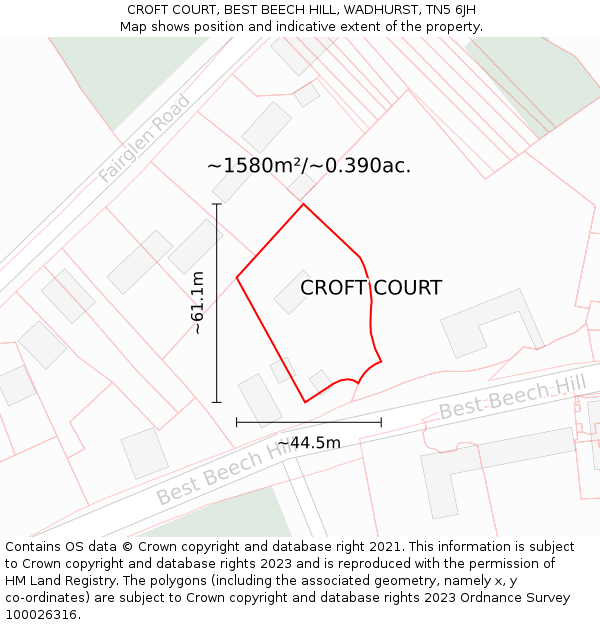 CROFT COURT, BEST BEECH HILL, WADHURST, TN5 6JH: Plot and title map