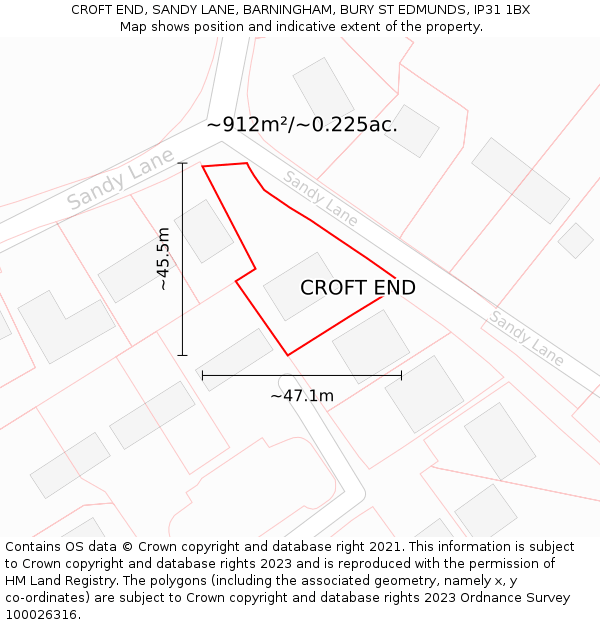 CROFT END, SANDY LANE, BARNINGHAM, BURY ST EDMUNDS, IP31 1BX: Plot and title map