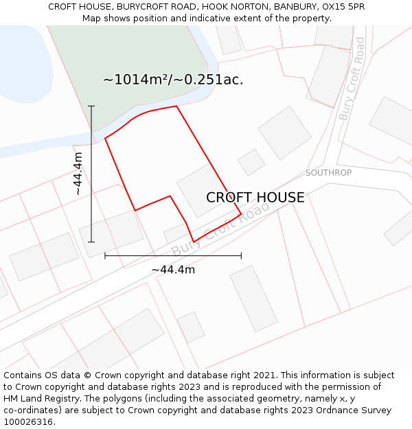 CROFT HOUSE, BURYCROFT ROAD, HOOK NORTON, BANBURY, OX15 5PR: Plot and title map