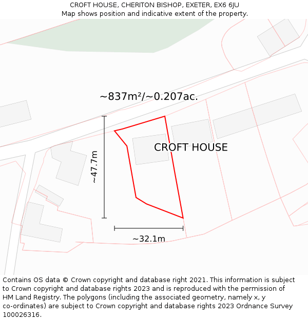 CROFT HOUSE, CHERITON BISHOP, EXETER, EX6 6JU: Plot and title map