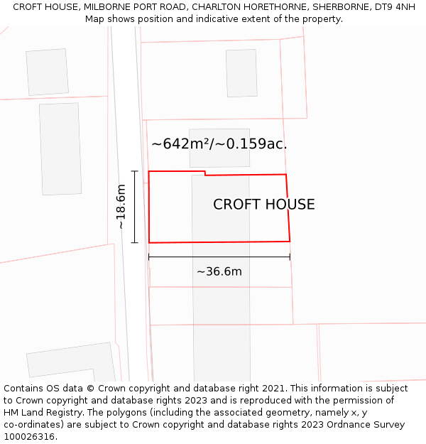 CROFT HOUSE, MILBORNE PORT ROAD, CHARLTON HORETHORNE, SHERBORNE, DT9 4NH: Plot and title map