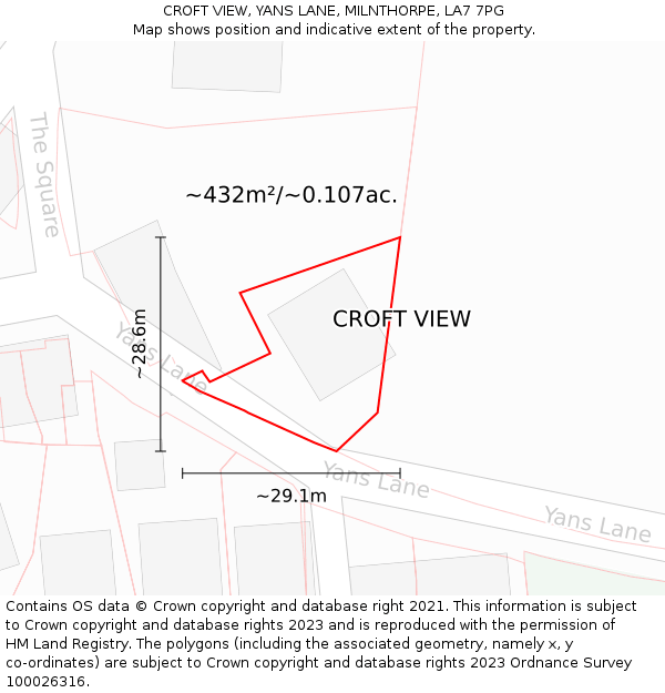 CROFT VIEW, YANS LANE, MILNTHORPE, LA7 7PG: Plot and title map