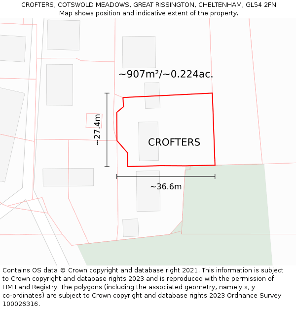 CROFTERS, COTSWOLD MEADOWS, GREAT RISSINGTON, CHELTENHAM, GL54 2FN: Plot and title map