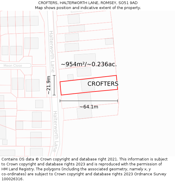 CROFTERS, HALTERWORTH LANE, ROMSEY, SO51 9AD: Plot and title map