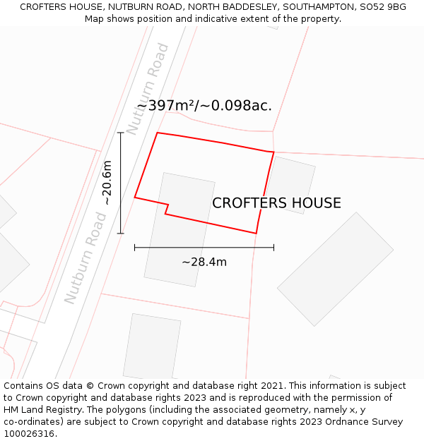 CROFTERS HOUSE, NUTBURN ROAD, NORTH BADDESLEY, SOUTHAMPTON, SO52 9BG: Plot and title map