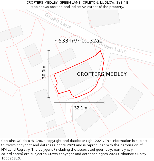 CROFTERS MEDLEY, GREEN LANE, ORLETON, LUDLOW, SY8 4JE: Plot and title map