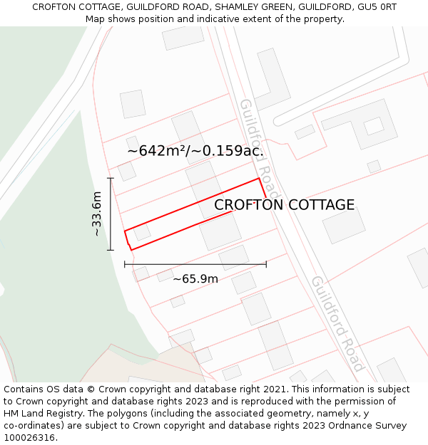 CROFTON COTTAGE, GUILDFORD ROAD, SHAMLEY GREEN, GUILDFORD, GU5 0RT: Plot and title map
