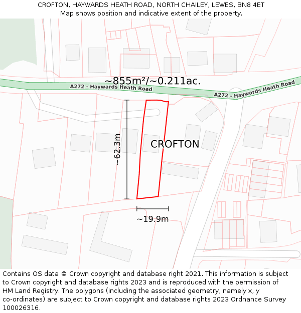 CROFTON, HAYWARDS HEATH ROAD, NORTH CHAILEY, LEWES, BN8 4ET: Plot and title map