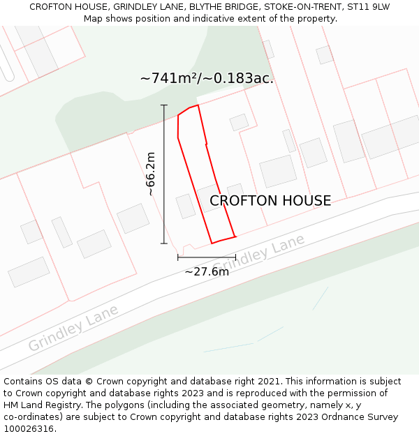 CROFTON HOUSE, GRINDLEY LANE, BLYTHE BRIDGE, STOKE-ON-TRENT, ST11 9LW: Plot and title map