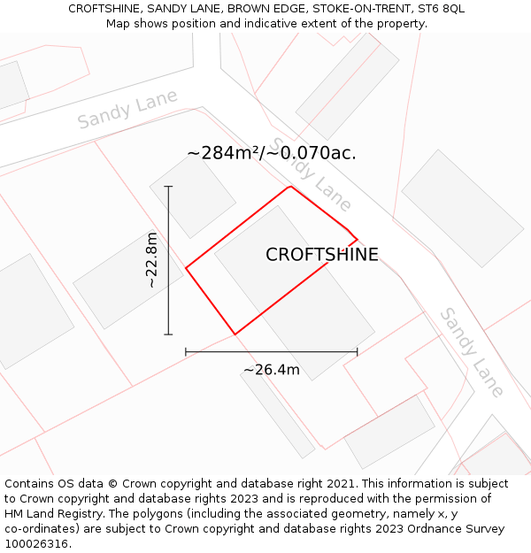 CROFTSHINE, SANDY LANE, BROWN EDGE, STOKE-ON-TRENT, ST6 8QL: Plot and title map