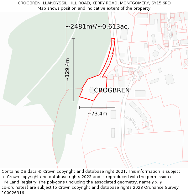 CROGBREN, LLANDYSSIL HILL ROAD, KERRY ROAD, MONTGOMERY, SY15 6PD: Plot and title map
