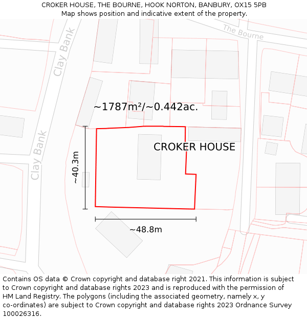 CROKER HOUSE, THE BOURNE, HOOK NORTON, BANBURY, OX15 5PB: Plot and title map