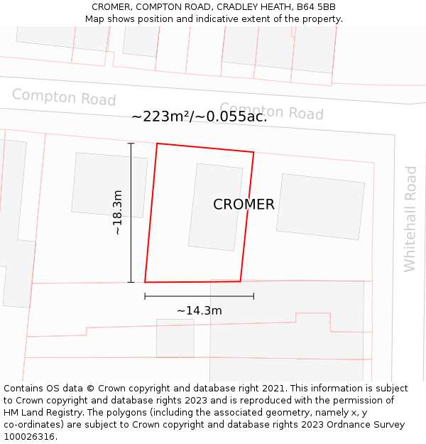 CROMER, COMPTON ROAD, CRADLEY HEATH, B64 5BB: Plot and title map