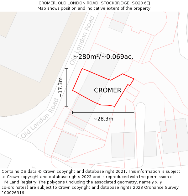 CROMER, OLD LONDON ROAD, STOCKBRIDGE, SO20 6EJ: Plot and title map