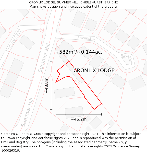 CROMLIX LODGE, SUMMER HILL, CHISLEHURST, BR7 5NZ: Plot and title map