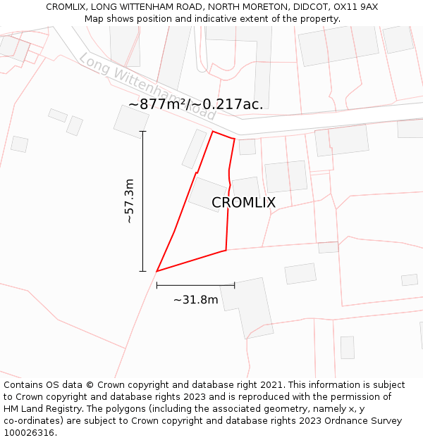 CROMLIX, LONG WITTENHAM ROAD, NORTH MORETON, DIDCOT, OX11 9AX: Plot and title map