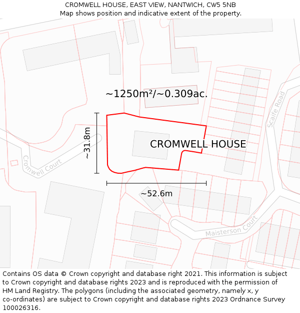 CROMWELL HOUSE, EAST VIEW, NANTWICH, CW5 5NB: Plot and title map