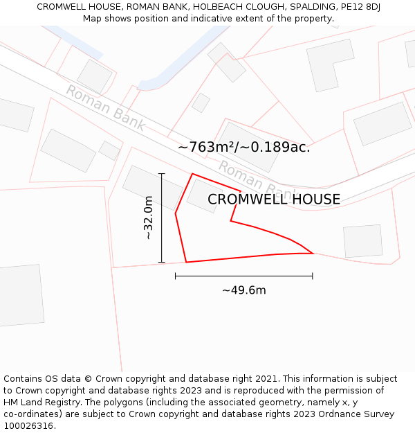 CROMWELL HOUSE, ROMAN BANK, HOLBEACH CLOUGH, SPALDING, PE12 8DJ: Plot and title map