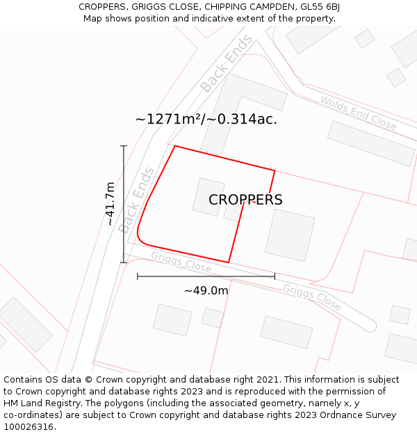 CROPPERS, GRIGGS CLOSE, CHIPPING CAMPDEN, GL55 6BJ: Plot and title map